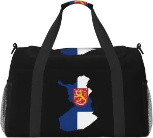 Flag Map Of Finland Travel Duffel Bag Large Foldable Waterproof Overnight Bag For Beach Swim Bags Pool Sports Gym
