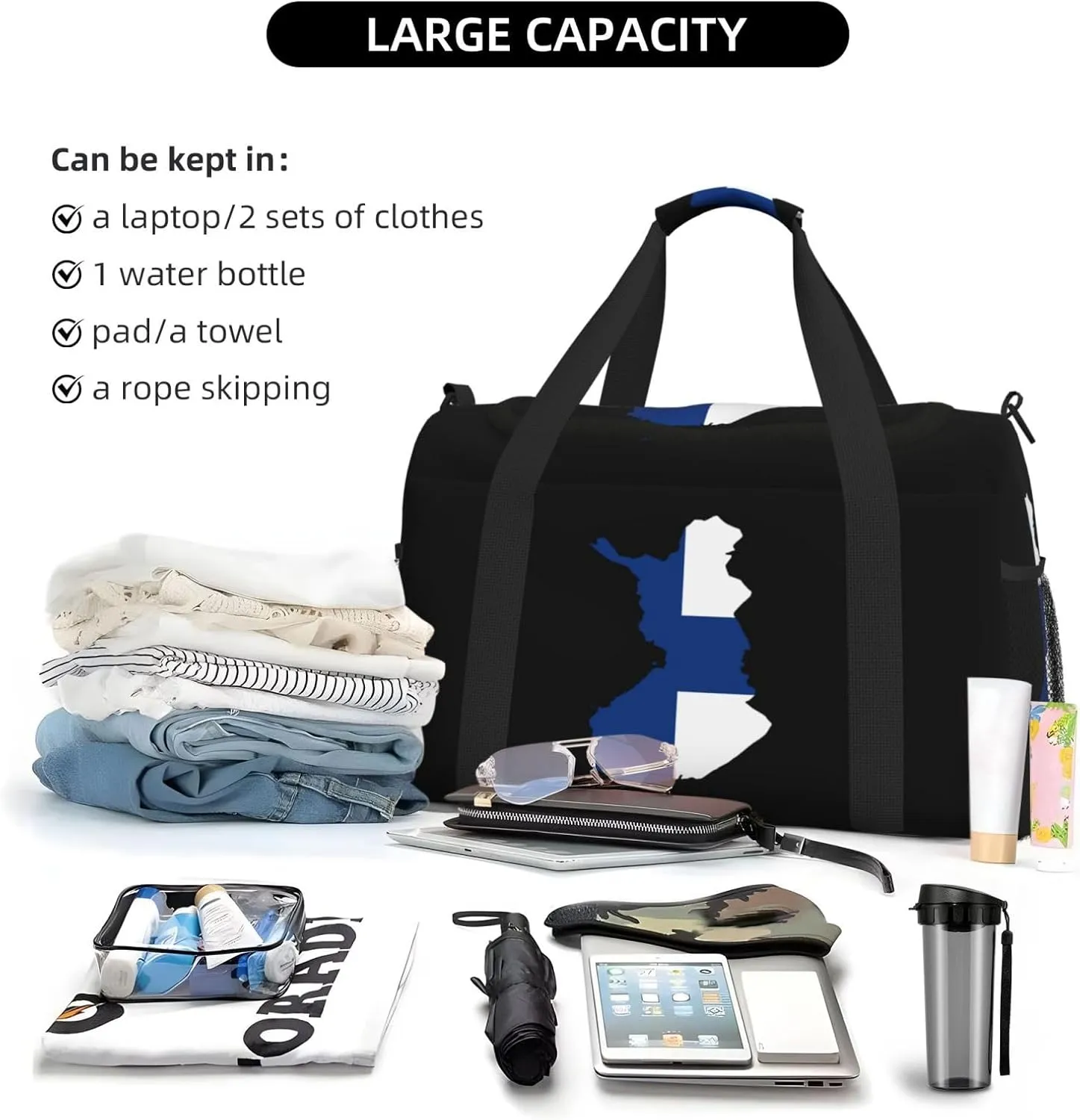Flag Map Of Finland Travel Duffel Bag Large Foldable Waterproof Overnight Bag For Beach Swim Bags Pool Sports Gym