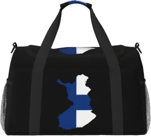 Flag Map Of Finland Travel Duffel Bag Large Foldable Waterproof Overnight Bag For Beach Swim Bags Pool Sports Gym