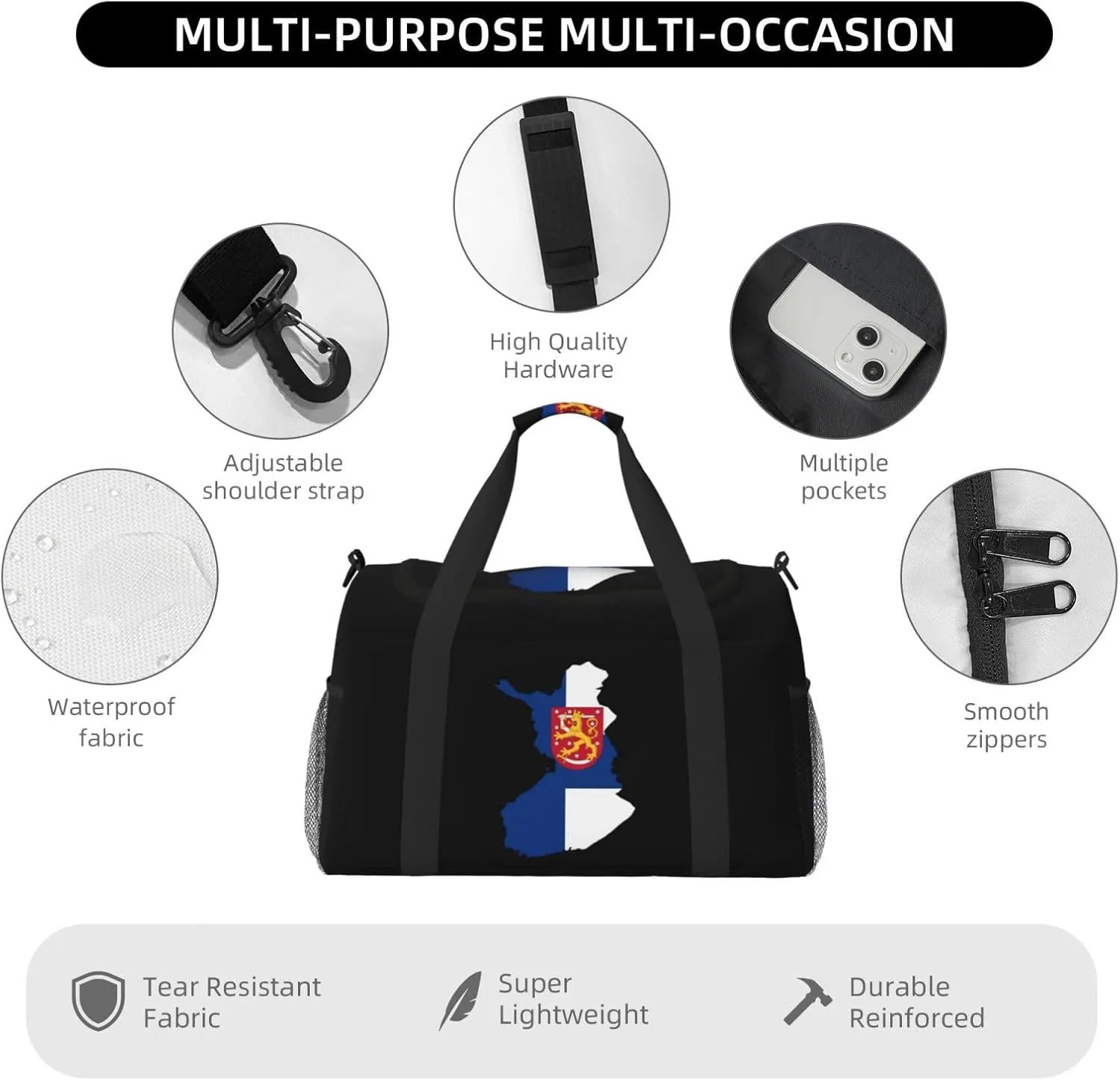 Flag Map Of Finland Travel Duffel Bag Large Foldable Waterproof Overnight Bag For Beach Swim Bags Pool Sports Gym