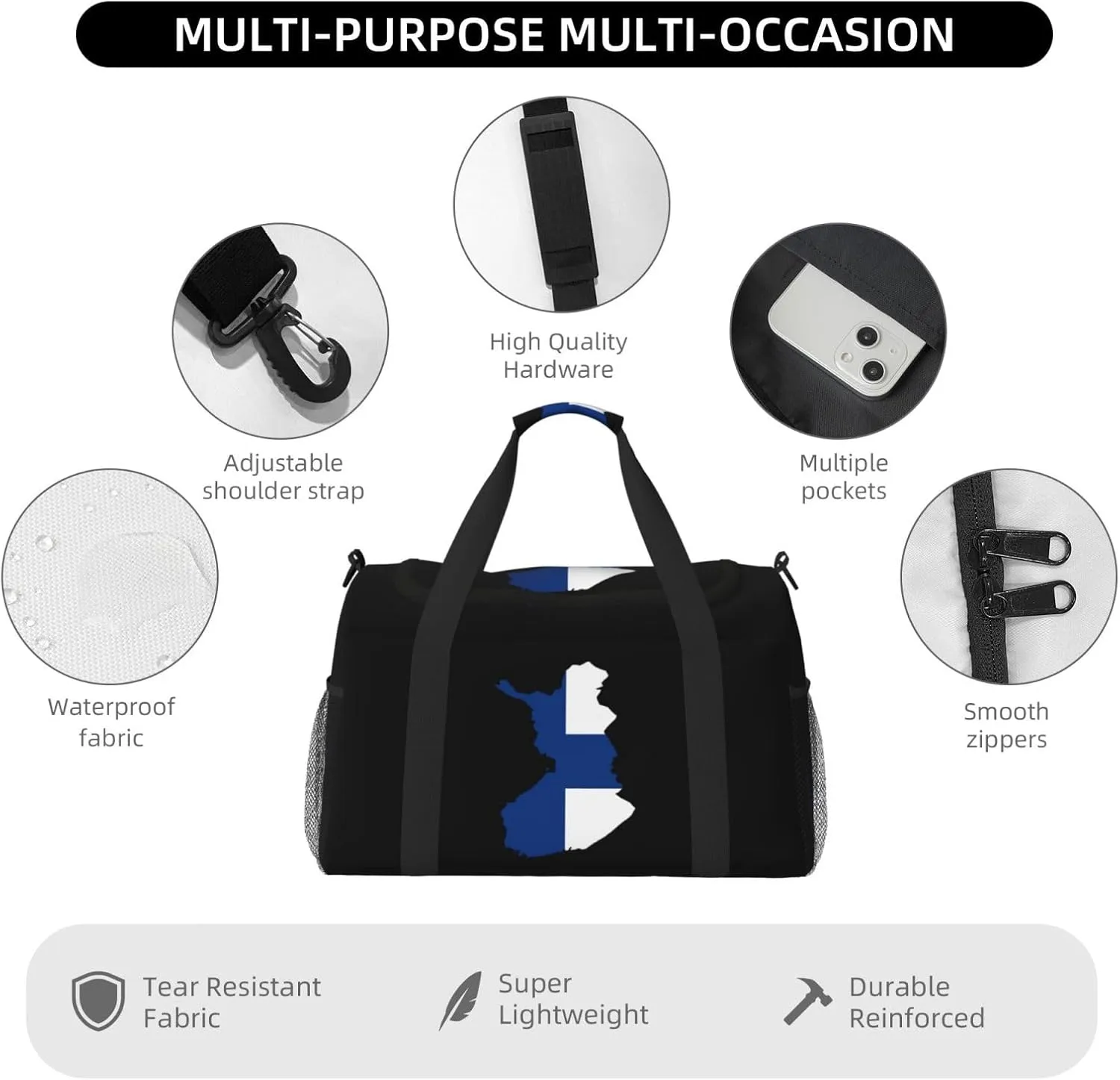 Flag Map Of Finland Travel Duffel Bag Large Foldable Waterproof Overnight Bag For Beach Swim Bags Pool Sports Gym
