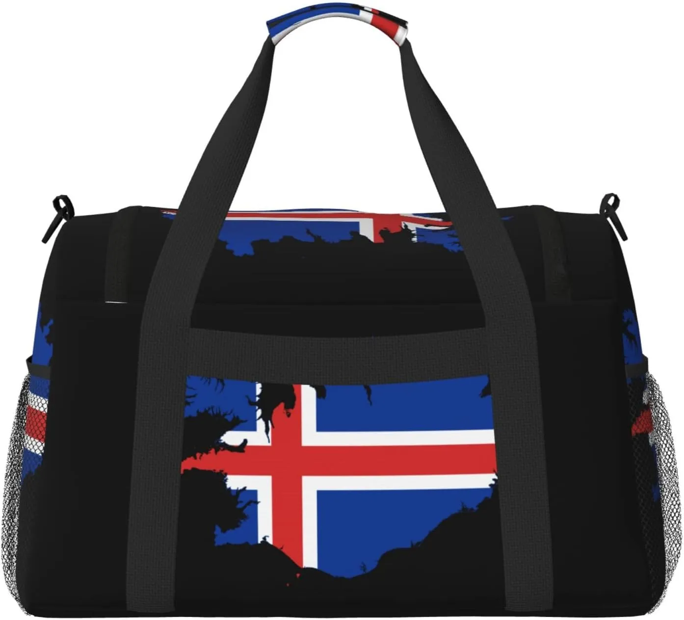 Flag Map Of Iceland Travel Duffel Bag Large Foldable Waterproof Overnight Bag For Beach Swim Bags Pool Sports Gym
