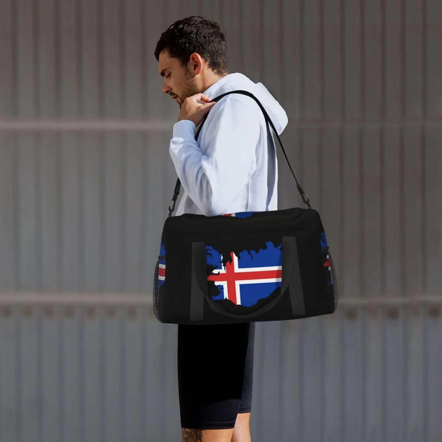 Flag Map Of Iceland Travel Duffel Bag Large Foldable Waterproof Overnight Bag For Beach Swim Bags Pool Sports Gym