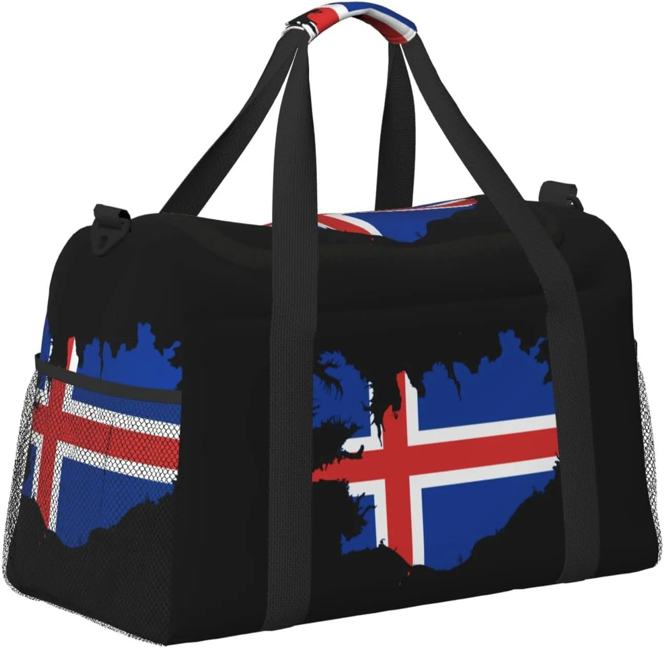 Flag Map Of Iceland Travel Duffel Bag Large Foldable Waterproof Overnight Bag For Beach Swim Bags Pool Sports Gym