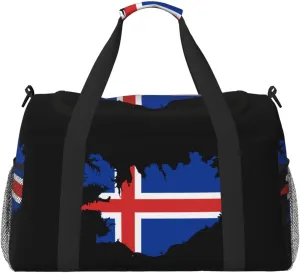 Flag Map Of Iceland Travel Duffel Bag Large Foldable Waterproof Overnight Bag For Beach Swim Bags Pool Sports Gym