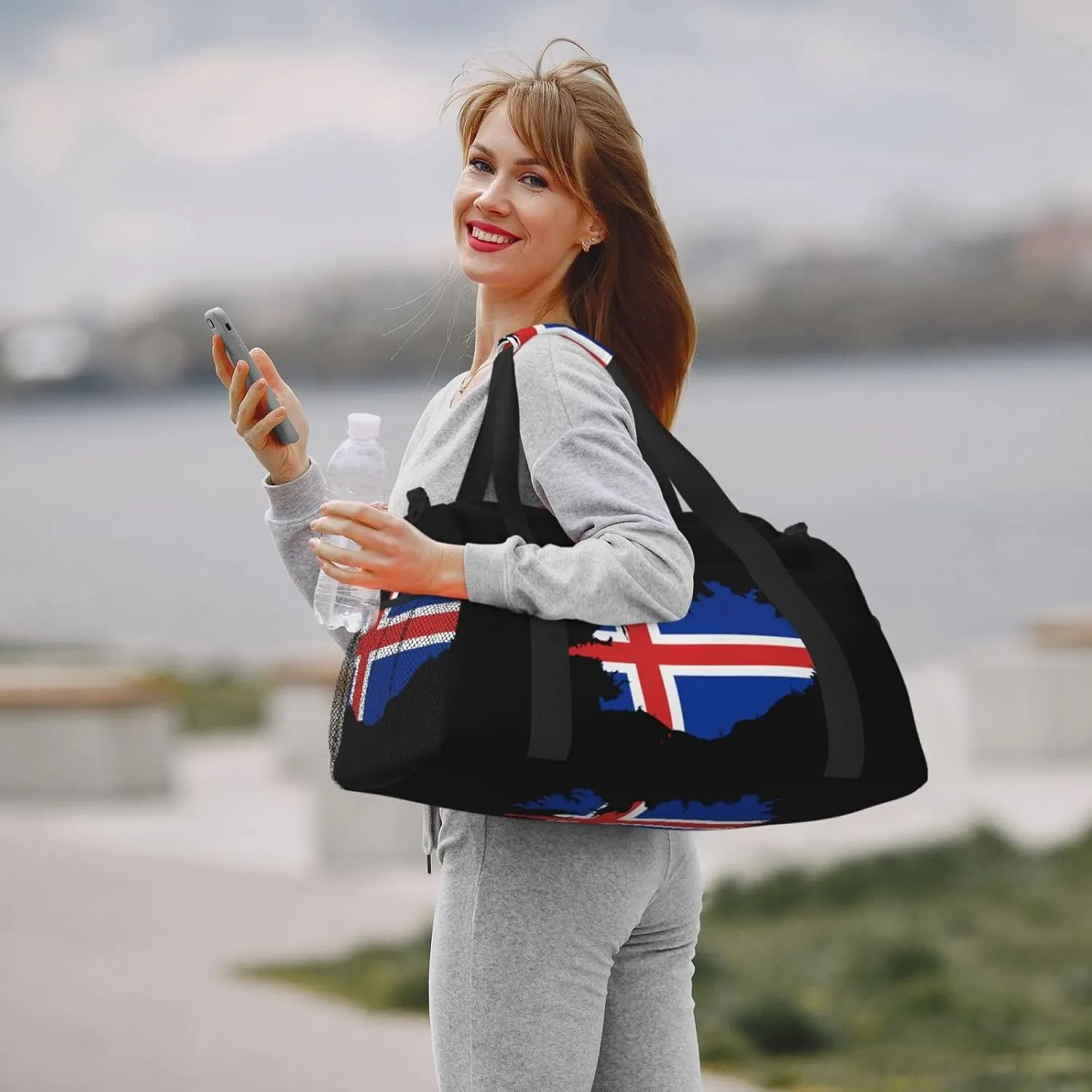 Flag Map Of Iceland Travel Duffel Bag Large Foldable Waterproof Overnight Bag For Beach Swim Bags Pool Sports Gym