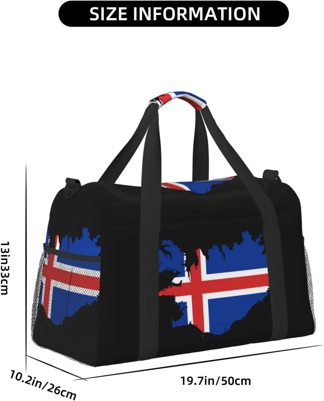 Flag Map Of Iceland Travel Duffel Bag Large Foldable Waterproof Overnight Bag For Beach Swim Bags Pool Sports Gym