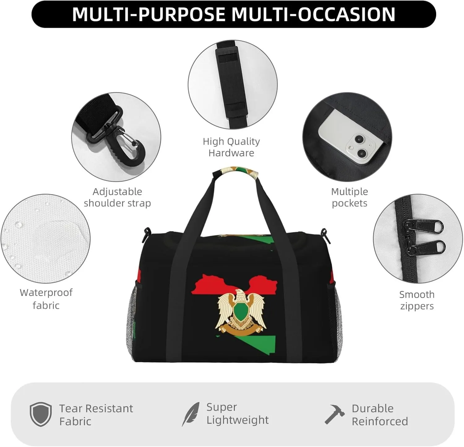 Flag Map Of Libya Travel Duffel Bag Large Foldable Waterproof Overnight Bag For Beach Swim Bags Pool Sports Gym