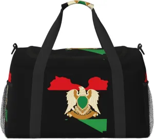Flag Map Of Libya Travel Duffel Bag Large Foldable Waterproof Overnight Bag For Beach Swim Bags Pool Sports Gym