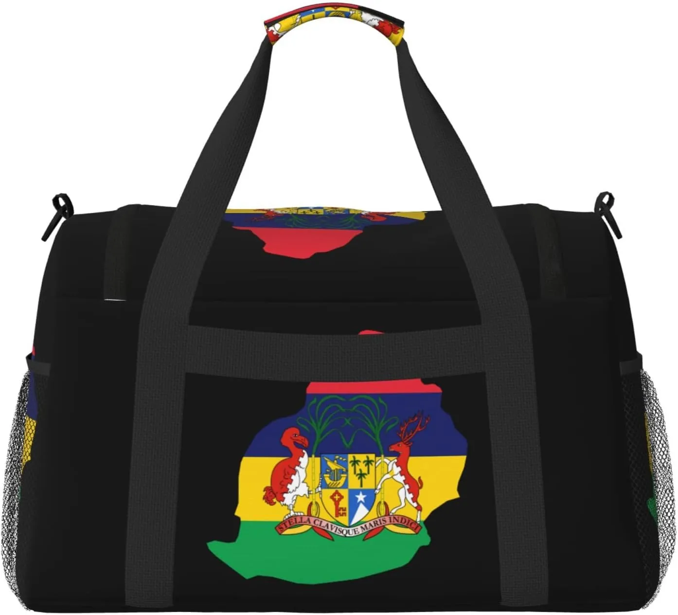Flag Map Of Mauritius Travel Duffel Bag Large Foldable Waterproof Overnight Bag For Beach Swim Bags Pool Sports Gym