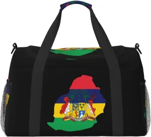 Flag Map Of Mauritius Travel Duffel Bag Large Foldable Waterproof Overnight Bag For Beach Swim Bags Pool Sports Gym