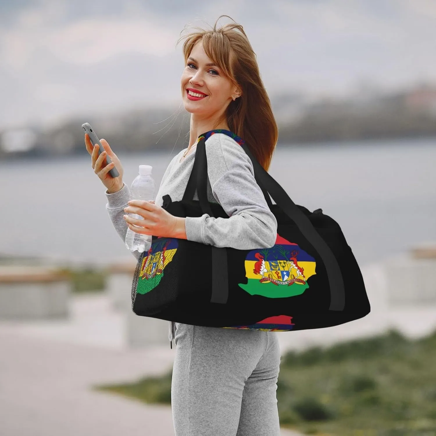 Flag Map Of Mauritius Travel Duffel Bag Large Foldable Waterproof Overnight Bag For Beach Swim Bags Pool Sports Gym