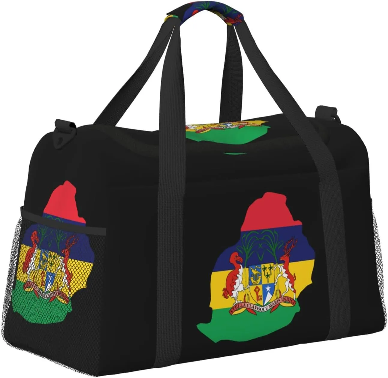 Flag Map Of Mauritius Travel Duffel Bag Large Foldable Waterproof Overnight Bag For Beach Swim Bags Pool Sports Gym