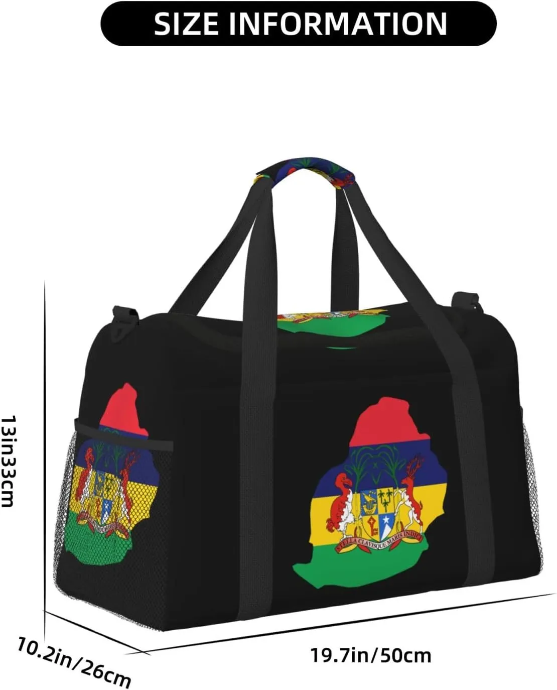 Flag Map Of Mauritius Travel Duffel Bag Large Foldable Waterproof Overnight Bag For Beach Swim Bags Pool Sports Gym