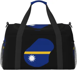 Flag Map Of Nauru Travel Duffel Bag Large Foldable Waterproof Overnight Bag For Beach Swim Bags Pool Sports Gym