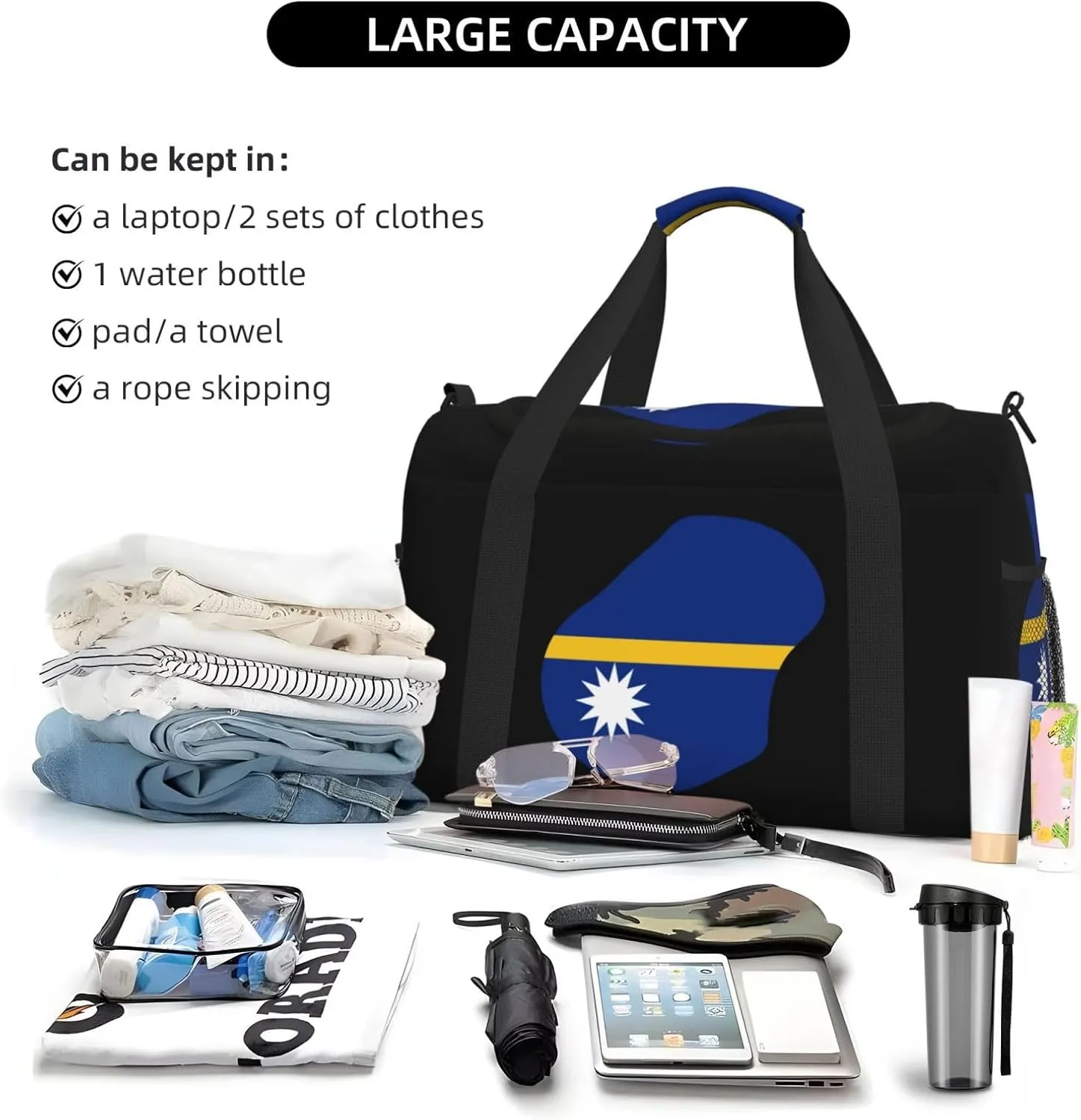 Flag Map Of Nauru Travel Duffel Bag Large Foldable Waterproof Overnight Bag For Beach Swim Bags Pool Sports Gym