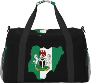 Flag Map Of Nigeria Travel Duffel Bag Large Foldable Waterproof Overnight Bag For Beach Swim Bags Pool Sports Gym