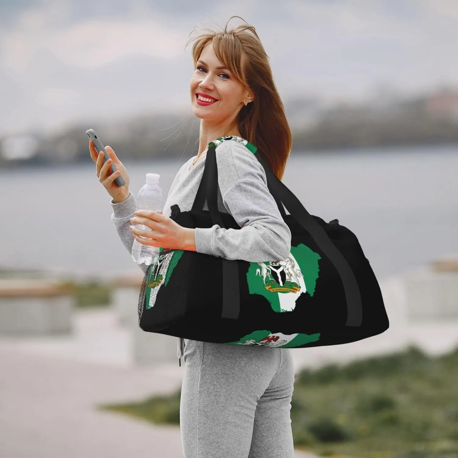 Flag Map Of Nigeria Travel Duffel Bag Large Foldable Waterproof Overnight Bag For Beach Swim Bags Pool Sports Gym