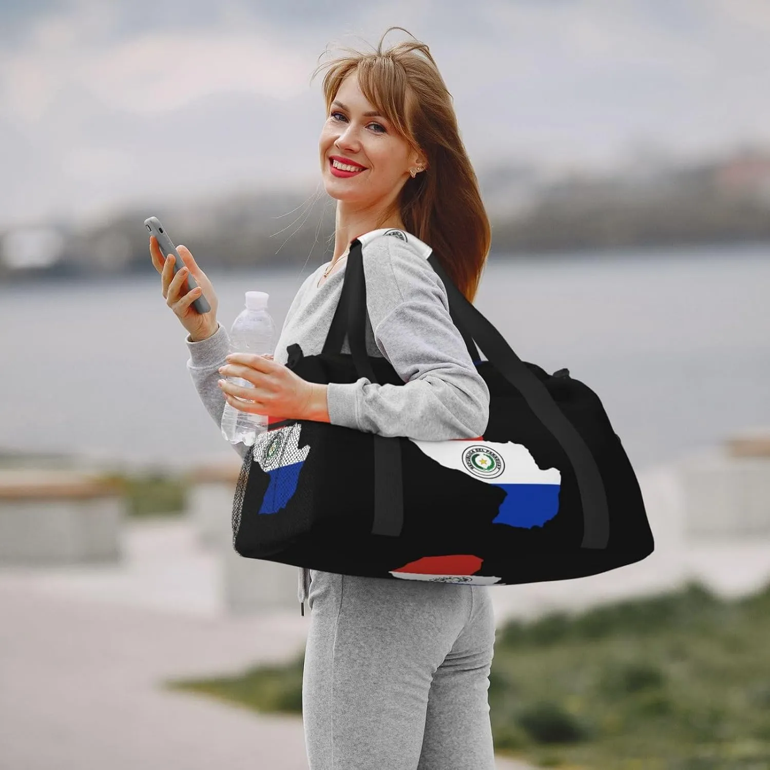 Flag Map Of Paraguay Travel Duffel Bag Large Foldable Waterproof Overnight Bag For Beach Swim Bags Pool Sports Gym