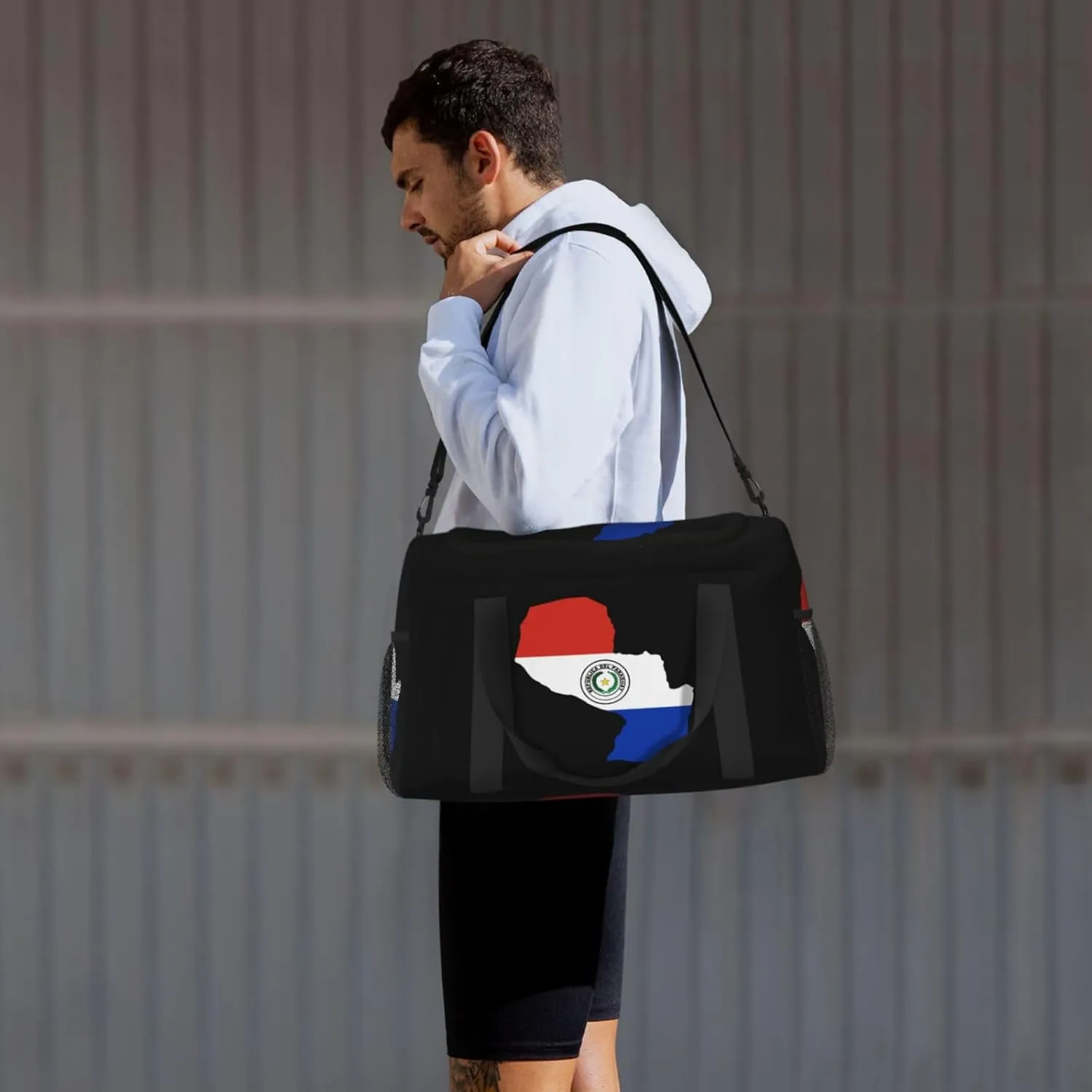 Flag Map Of Paraguay Travel Duffel Bag Large Foldable Waterproof Overnight Bag For Beach Swim Bags Pool Sports Gym