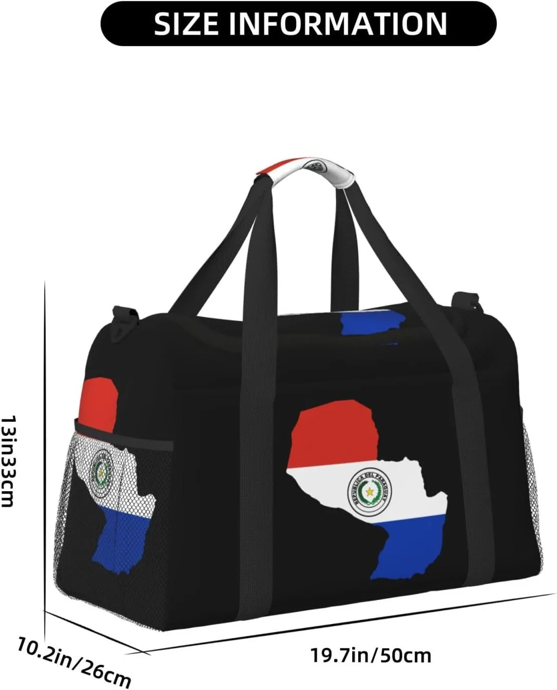 Flag Map Of Paraguay Travel Duffel Bag Large Foldable Waterproof Overnight Bag For Beach Swim Bags Pool Sports Gym