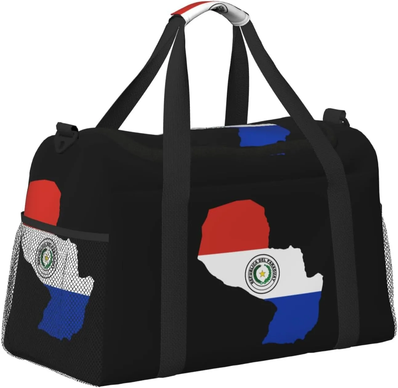 Flag Map Of Paraguay Travel Duffel Bag Large Foldable Waterproof Overnight Bag For Beach Swim Bags Pool Sports Gym