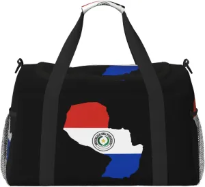 Flag Map Of Paraguay Travel Duffel Bag Large Foldable Waterproof Overnight Bag For Beach Swim Bags Pool Sports Gym