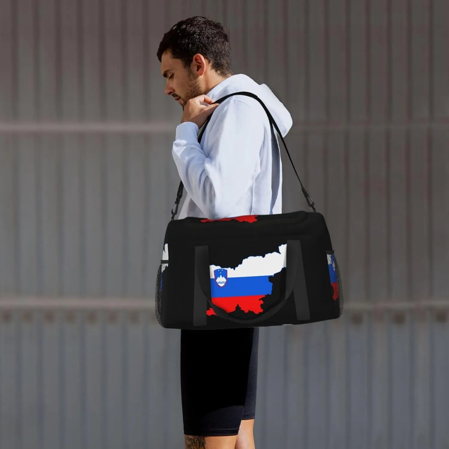 Flag Map Of Slovenia Travel Duffel Bag Large Foldable Waterproof Overnight Bag For Beach Swim Bags Pool Sports Gym