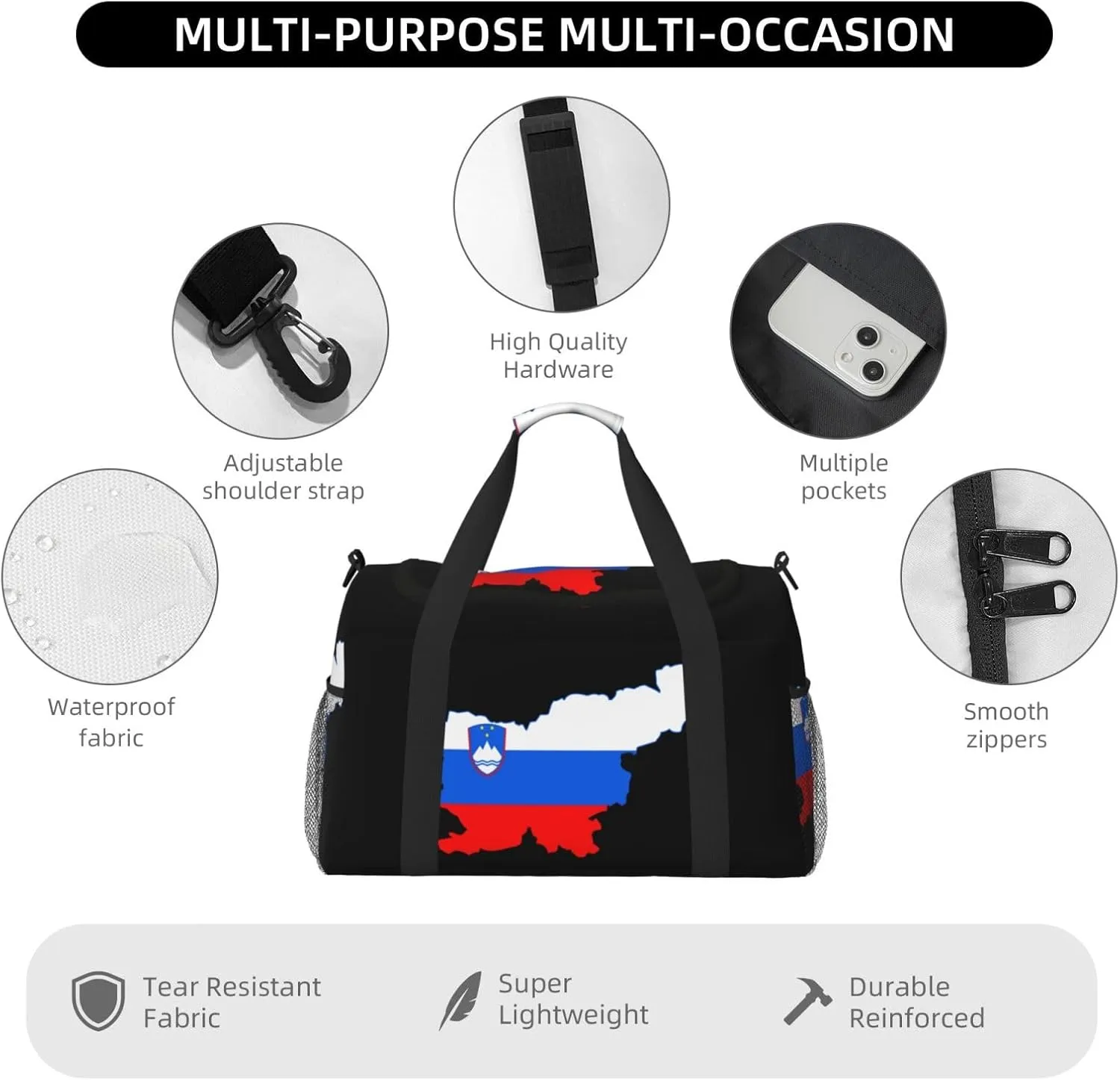 Flag Map Of Slovenia Travel Duffel Bag Large Foldable Waterproof Overnight Bag For Beach Swim Bags Pool Sports Gym