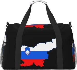 Flag Map Of Slovenia Travel Duffel Bag Large Foldable Waterproof Overnight Bag For Beach Swim Bags Pool Sports Gym