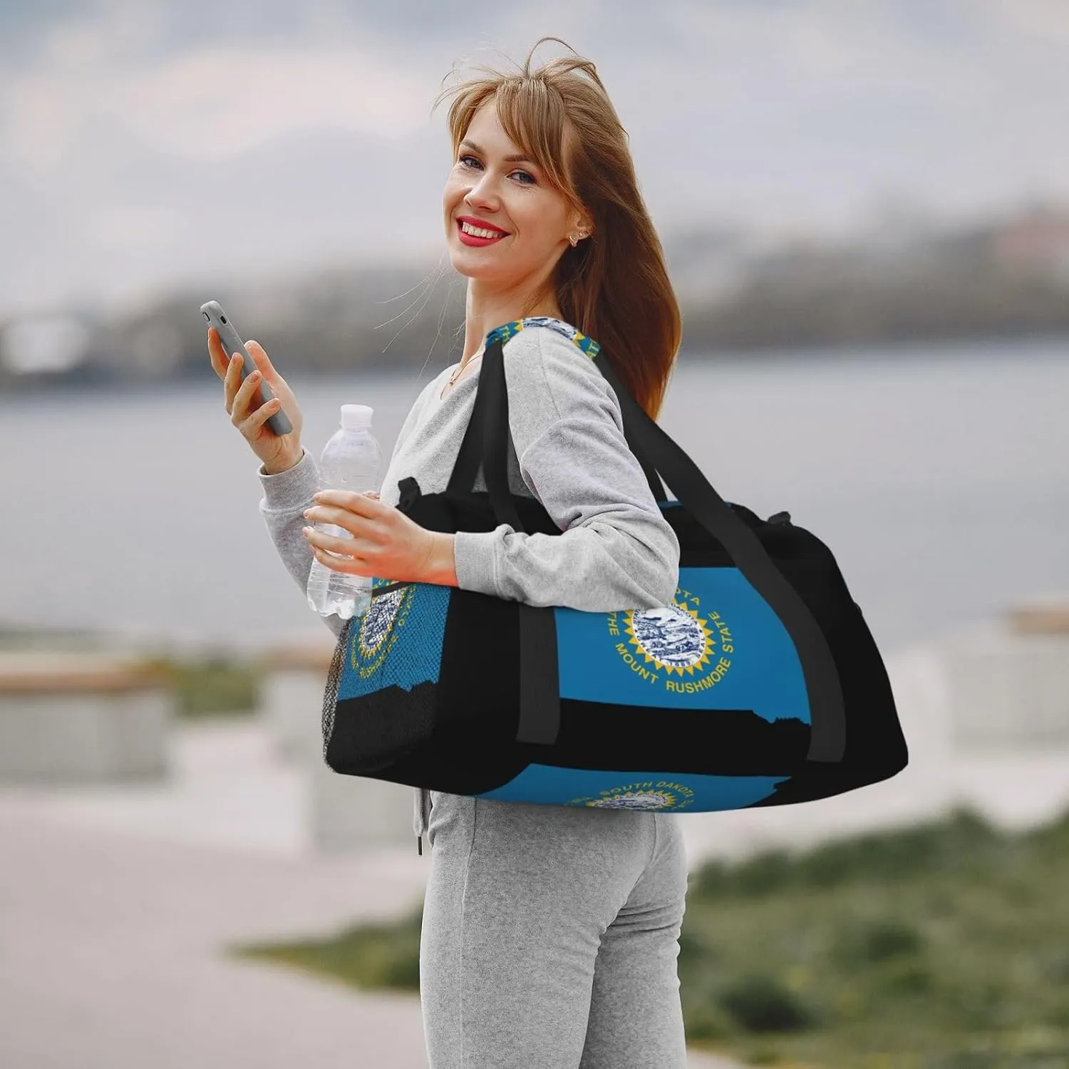 Flag Map Of South Dakota Travel Duffel Bag Large Foldable Waterproof Overnight Bag For Beach Swim Bags Pool Sports Gym