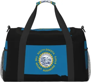 Flag Map Of South Dakota Travel Duffel Bag Large Foldable Waterproof Overnight Bag For Beach Swim Bags Pool Sports Gym