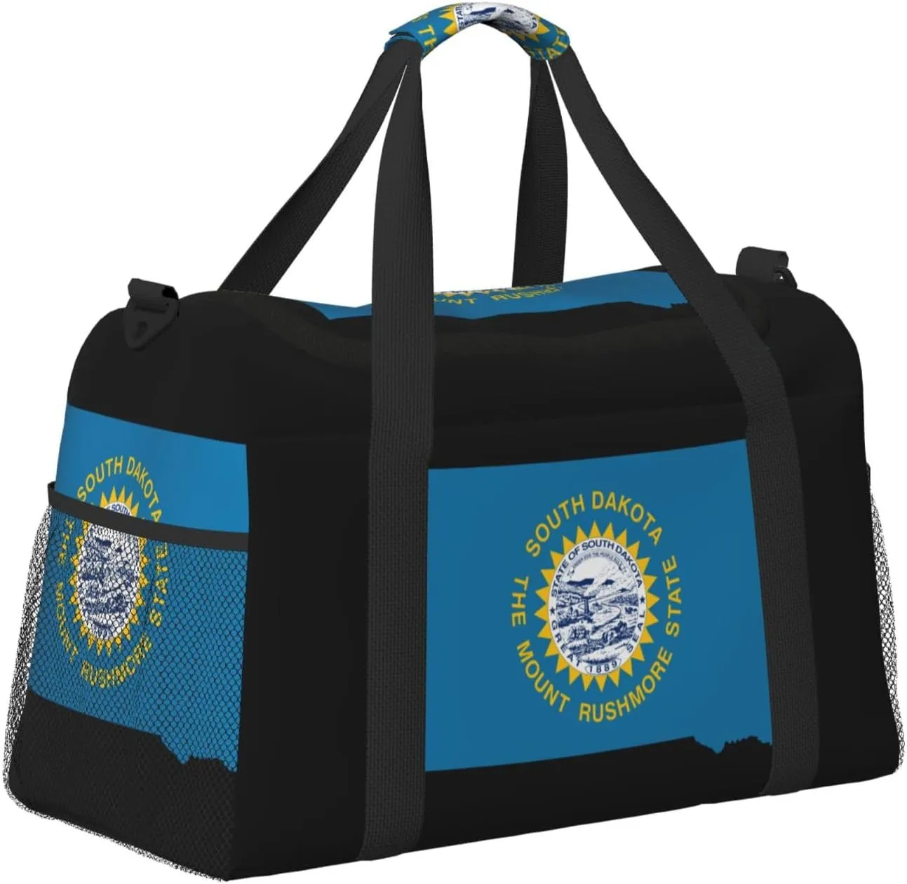 Flag Map Of South Dakota Travel Duffel Bag Large Foldable Waterproof Overnight Bag For Beach Swim Bags Pool Sports Gym