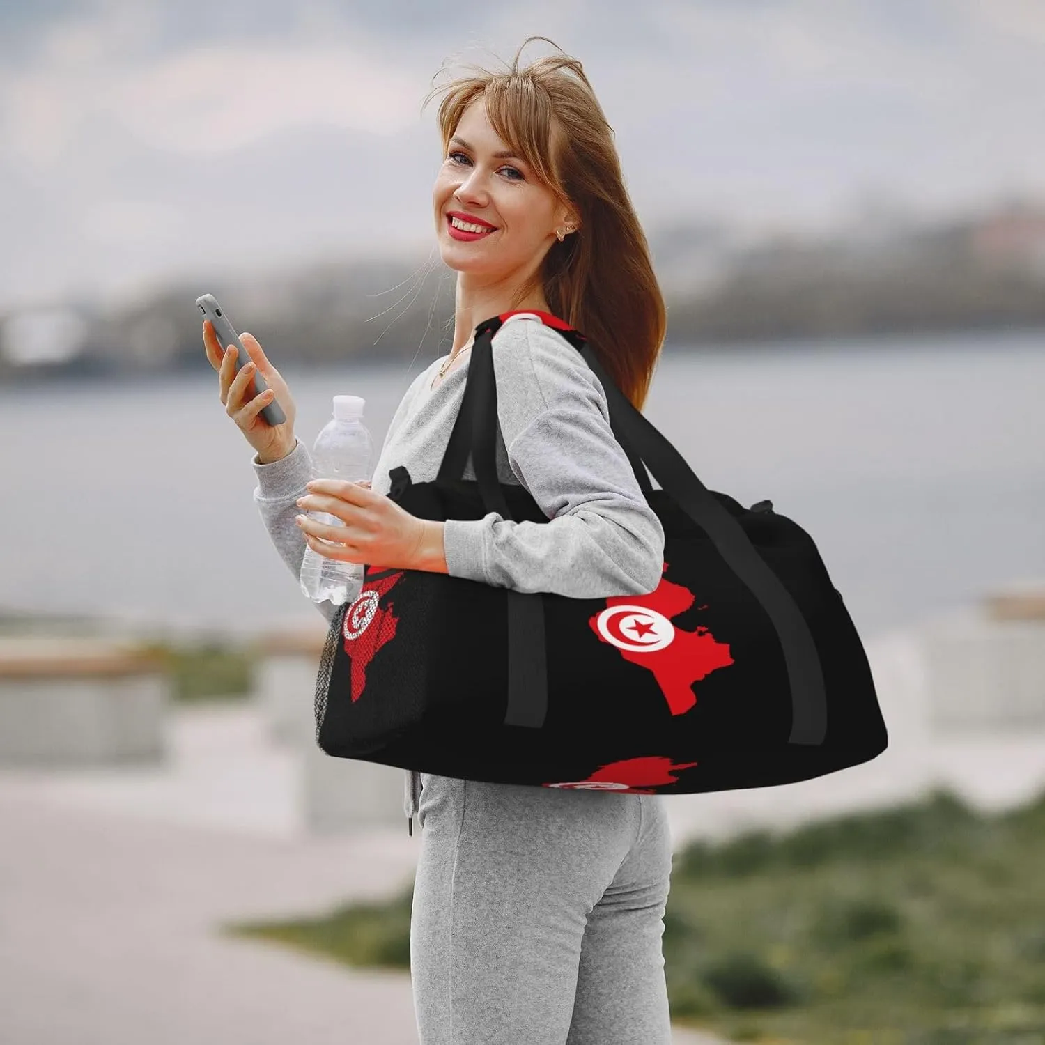 Flag Map Of Tunisia Travel Duffel Bag Large Foldable Waterproof Overnight Bag For Beach Swim Bags Pool Sports Gym