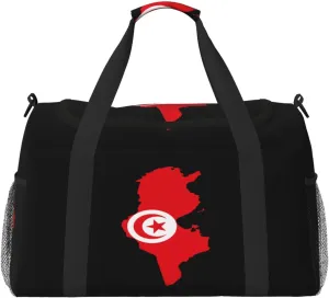 Flag Map Of Tunisia Travel Duffel Bag Large Foldable Waterproof Overnight Bag For Beach Swim Bags Pool Sports Gym