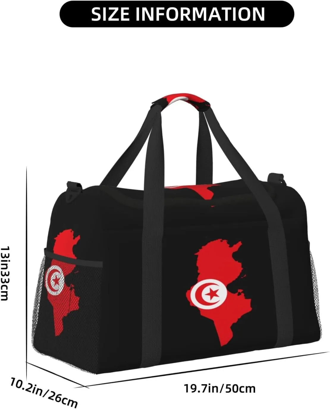 Flag Map Of Tunisia Travel Duffel Bag Large Foldable Waterproof Overnight Bag For Beach Swim Bags Pool Sports Gym