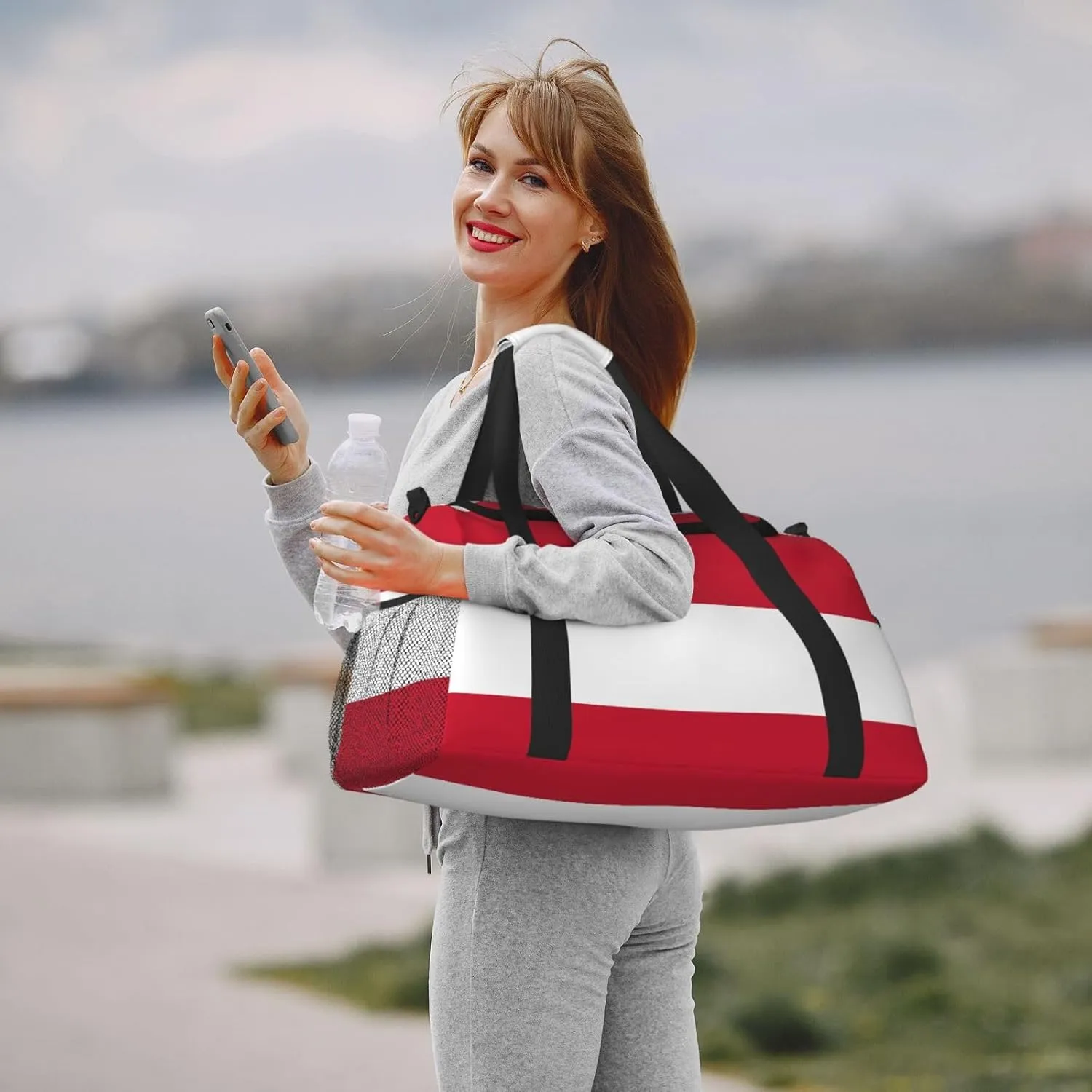 Flag Of Austria Travel Duffel Bag Large Foldable Waterproof Overnight Bag For Beach Swim Bags Pool Sports Gym