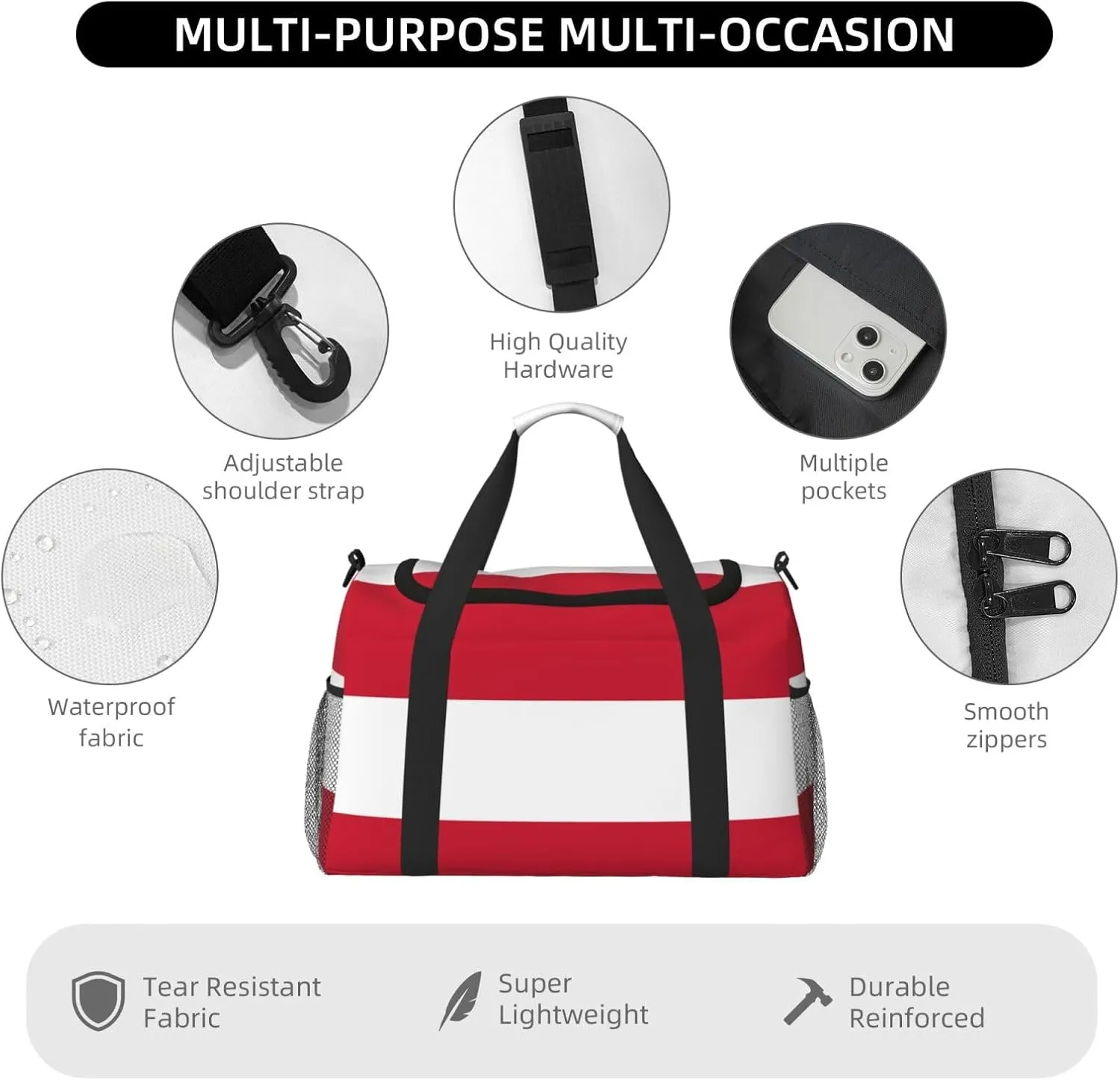 Flag Of Austria Travel Duffel Bag Large Foldable Waterproof Overnight Bag For Beach Swim Bags Pool Sports Gym