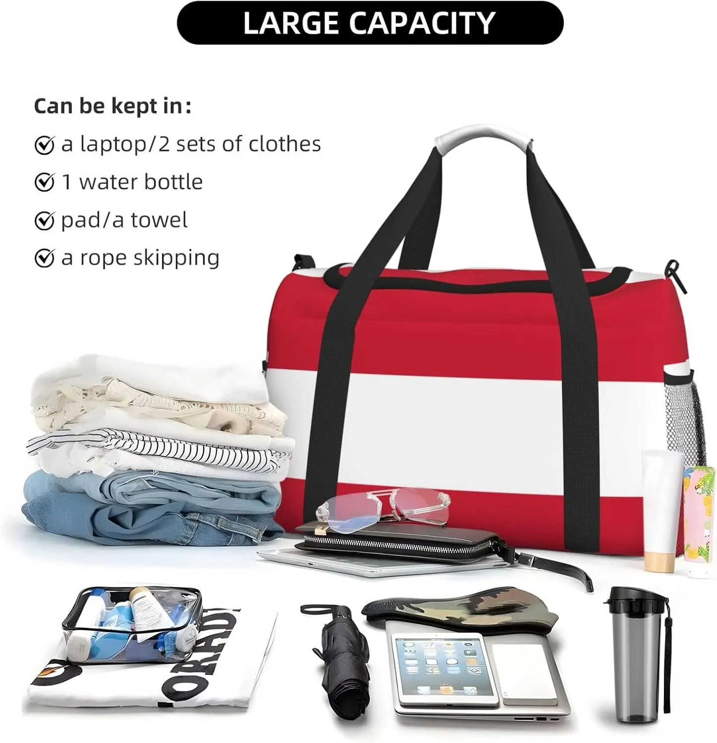 Flag Of Austria Travel Duffel Bag Large Foldable Waterproof Overnight Bag For Beach Swim Bags Pool Sports Gym