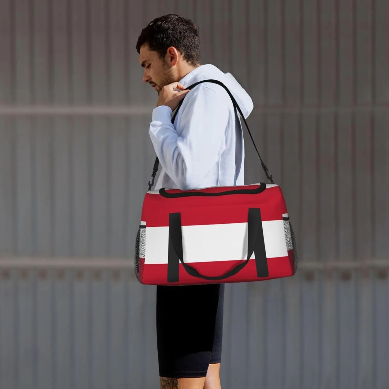 Flag Of Austria Travel Duffel Bag Large Foldable Waterproof Overnight Bag For Beach Swim Bags Pool Sports Gym