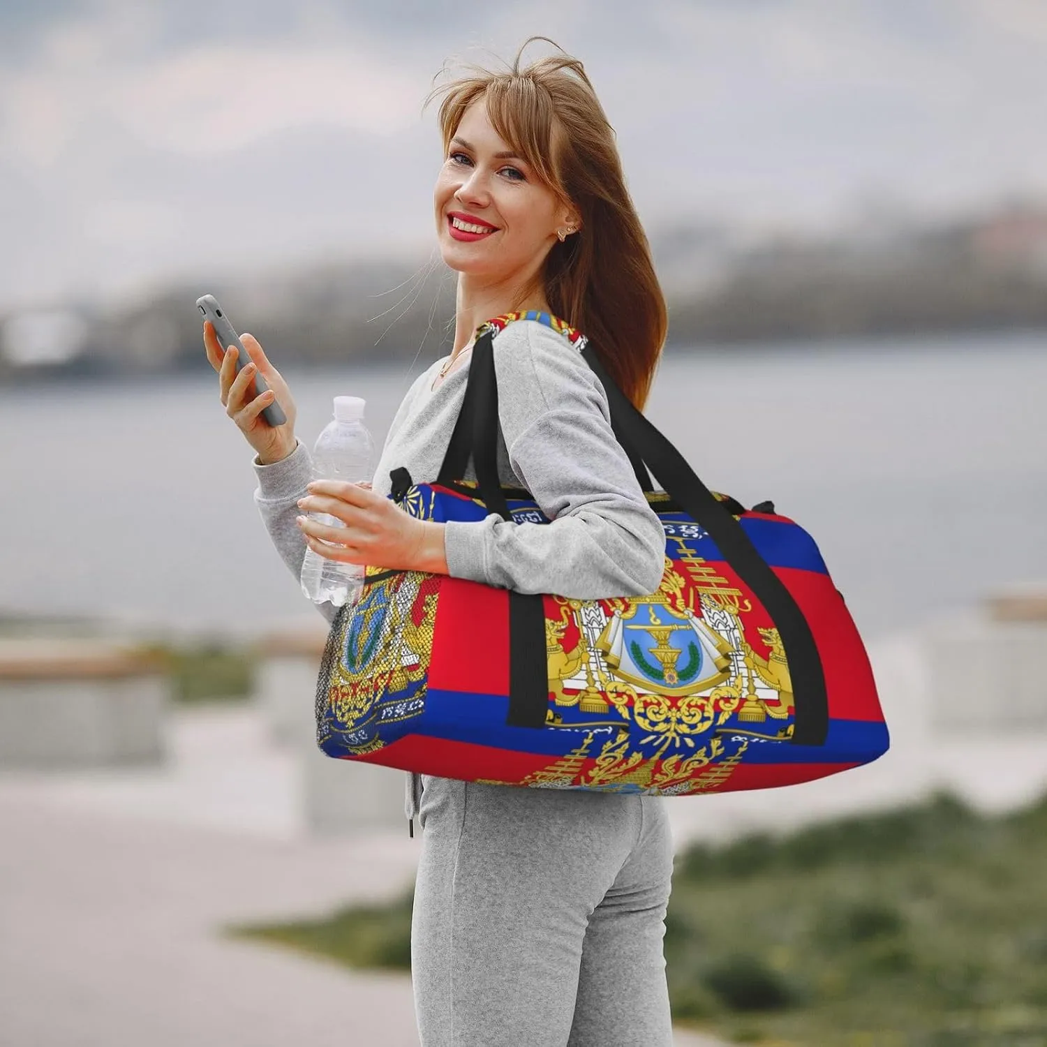 Flag Of Cambodia Travel Duffel Bag Large Foldable Waterproof Overnight Bag For Beach Swim Bags Pool Sports Gym