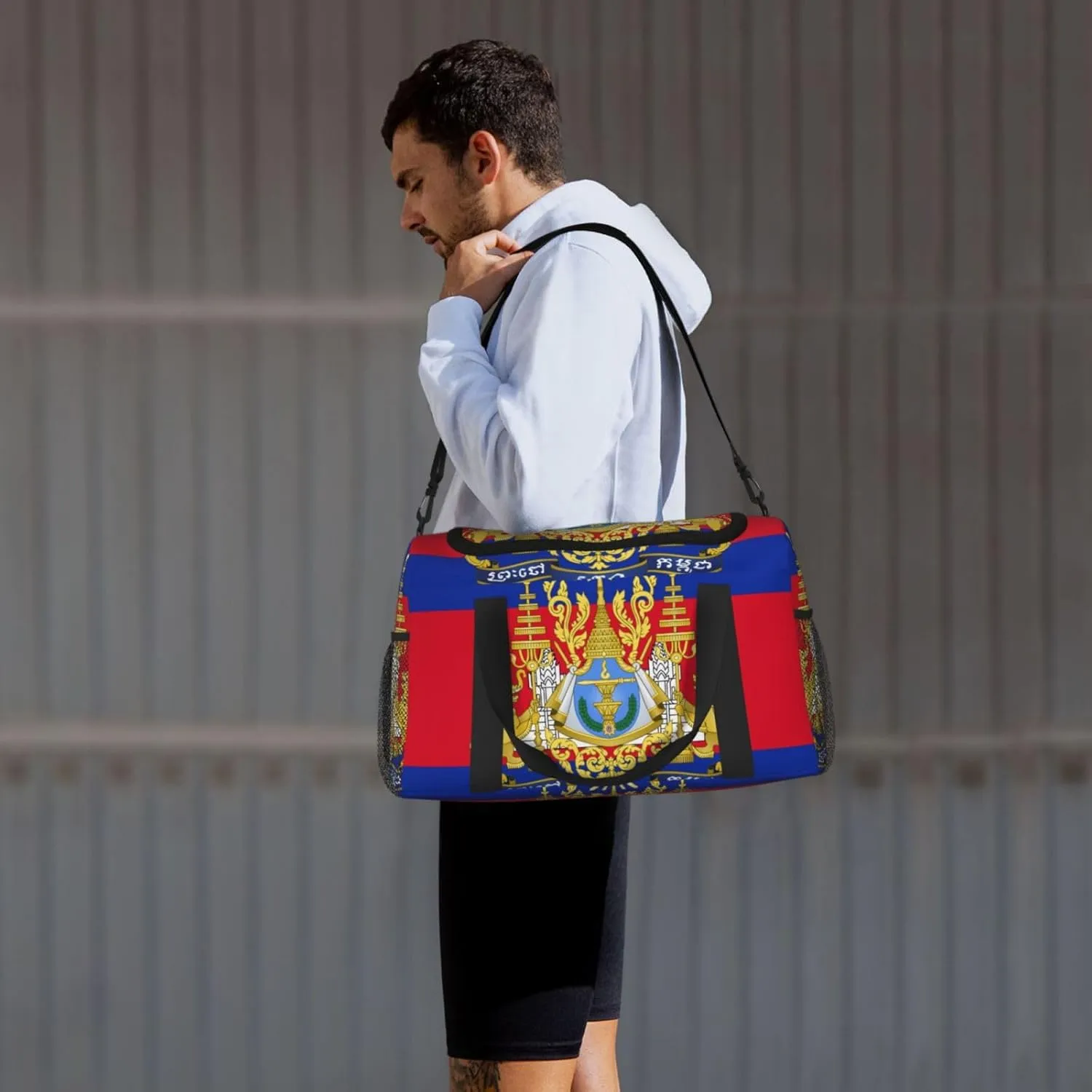 Flag Of Cambodia Travel Duffel Bag Large Foldable Waterproof Overnight Bag For Beach Swim Bags Pool Sports Gym