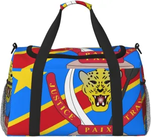 Flag Of Congo Travel Duffel Bag Large Foldable Waterproof Overnight Bag For Beach Swim Bags Pool Sports Gym