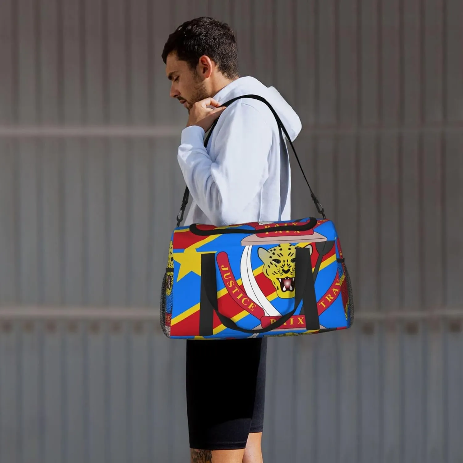 Flag Of Congo Travel Duffel Bag Large Foldable Waterproof Overnight Bag For Beach Swim Bags Pool Sports Gym