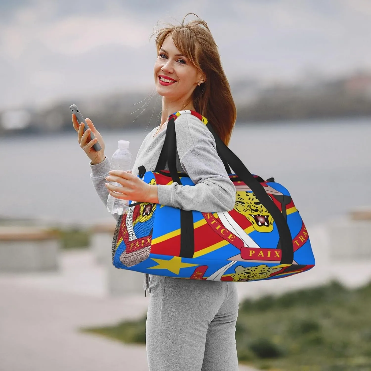 Flag Of Congo Travel Duffel Bag Large Foldable Waterproof Overnight Bag For Beach Swim Bags Pool Sports Gym