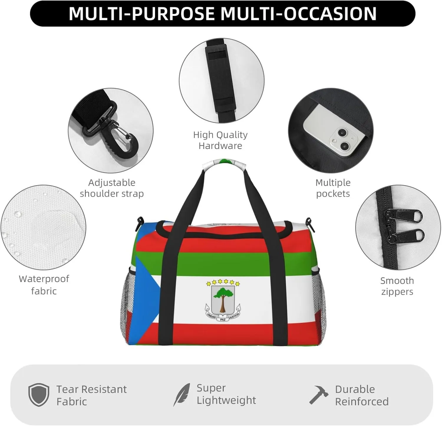 Flag Of Equatorial Guinea Travel Duffel Bag Large Foldable Waterproof Overnight Bag For Beach Swim Bags Pool Sports Gym