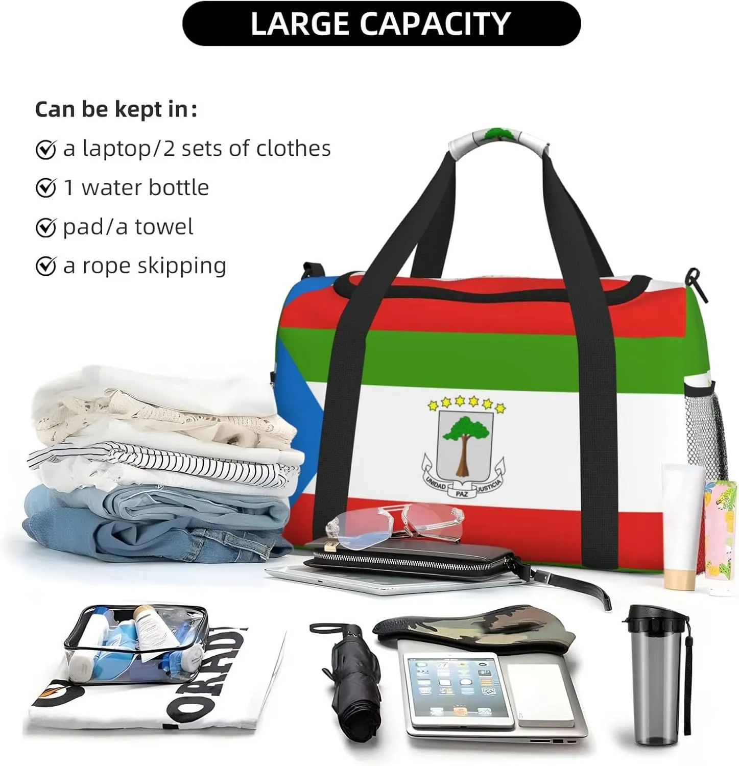 Flag Of Equatorial Guinea Travel Duffel Bag Large Foldable Waterproof Overnight Bag For Beach Swim Bags Pool Sports Gym
