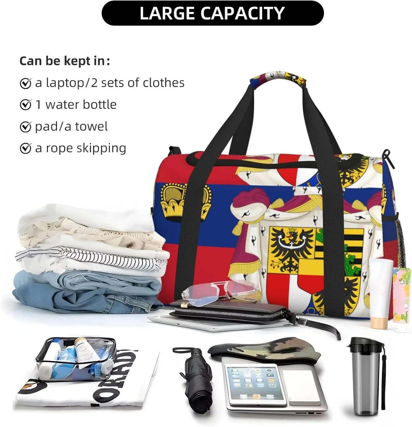 Flag Of Liechtenstein Travel Duffel Bag Large Foldable Waterproof Overnight Bag For Beach Swim Bags Pool Sports Gym