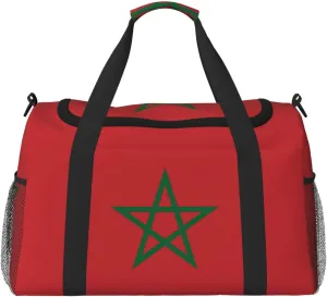 Flag Of Morocco Travel Duffel Bag Large Foldable Waterproof Overnight Bag For Beach Swim Bags Pool Sports Gym