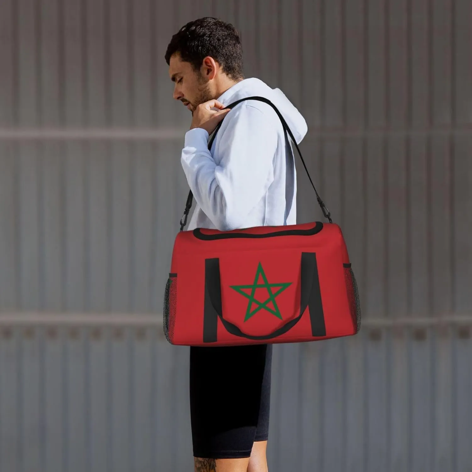 Flag Of Morocco Travel Duffel Bag Large Foldable Waterproof Overnight Bag For Beach Swim Bags Pool Sports Gym